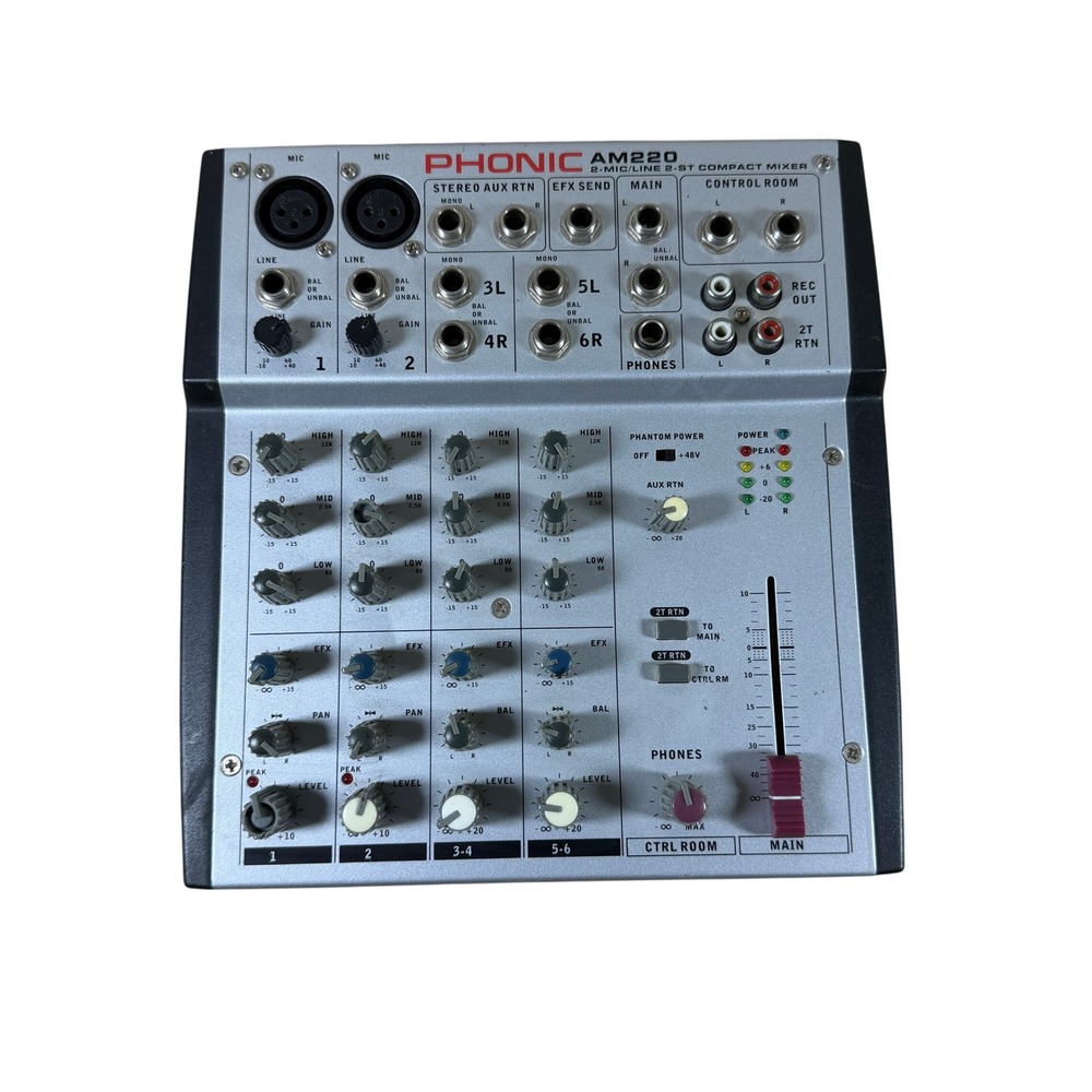 Phonic‎ AM220 Compact Mixer Silver 2-Mic/Line 2-Stereo Input Audio Console